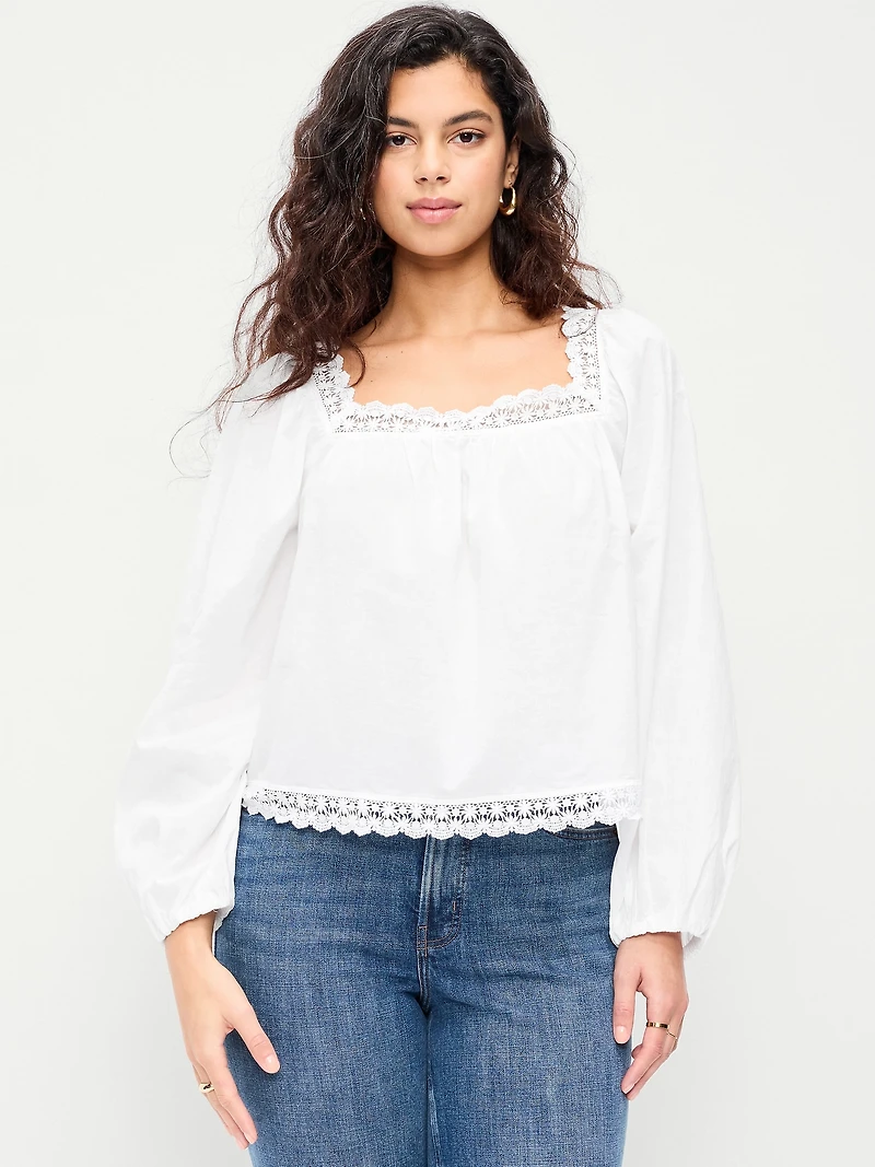 Long-Sleeve Lace Trim Top