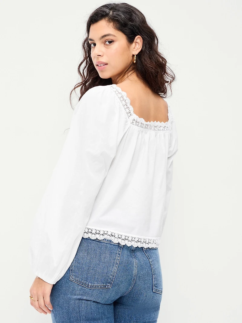 Long-Sleeve Lace Trim Top