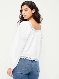Long-Sleeve Lace Trim Top