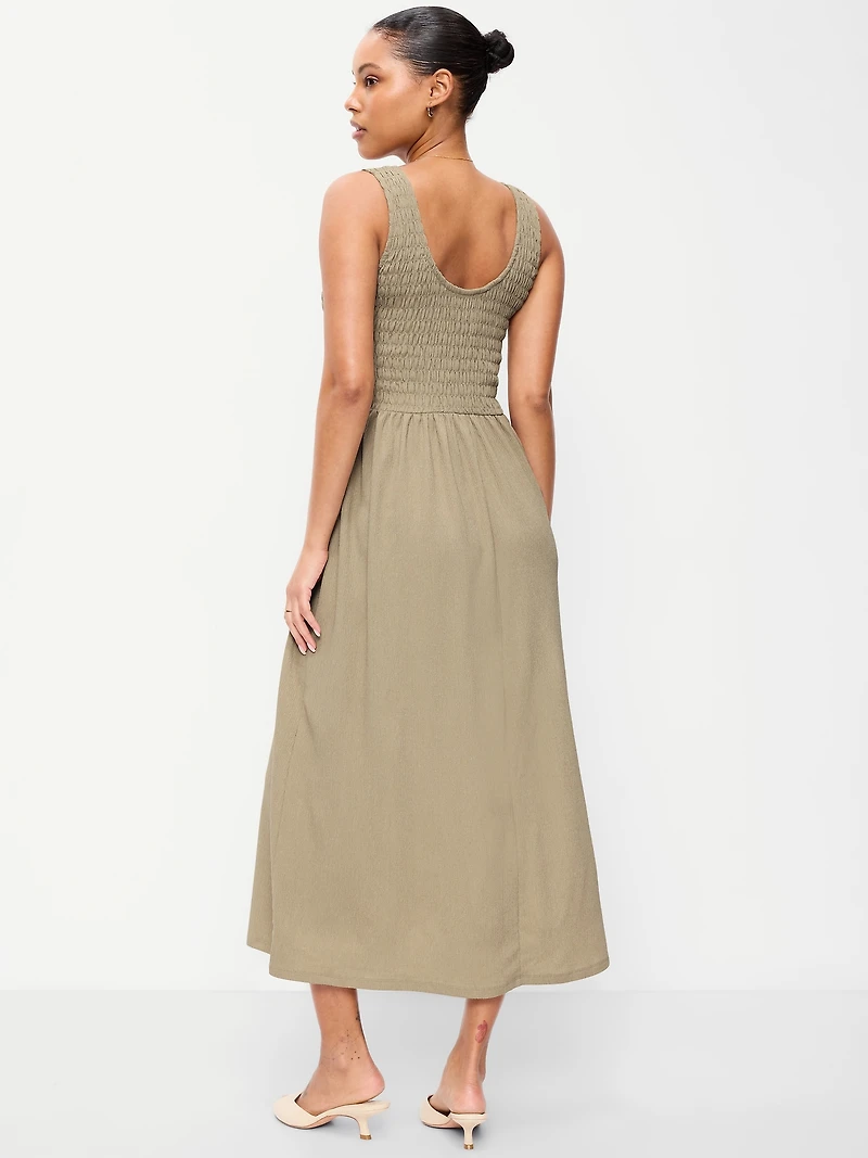 Fit & Flare Lightweight Smocked-Bodice Midi Dress