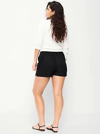 High-Waisted Beach Linen Pull-On Shorts