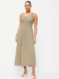 Fit & Flare Lightweight Smocked-Bodice Midi Dress