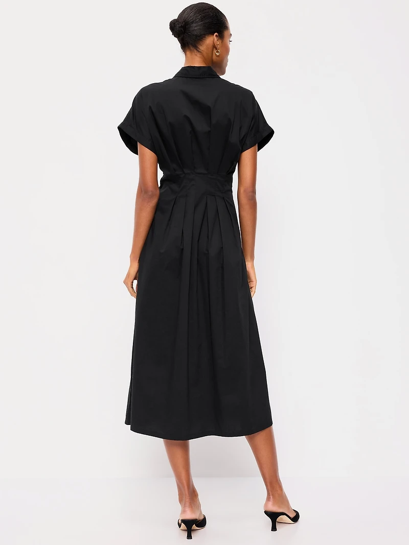 Smocked-Waist Midi Shirt Dress