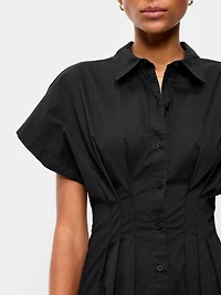 Smocked-Waist Midi Shirt Dress