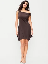 Fit & Flare Asymmetrical Shoulder Mini Dress