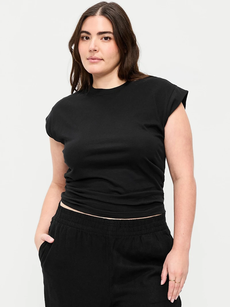 Cap-Sleeve Cinch-Waist Top