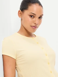Short-Sleeve Ribbed Button-Down Top