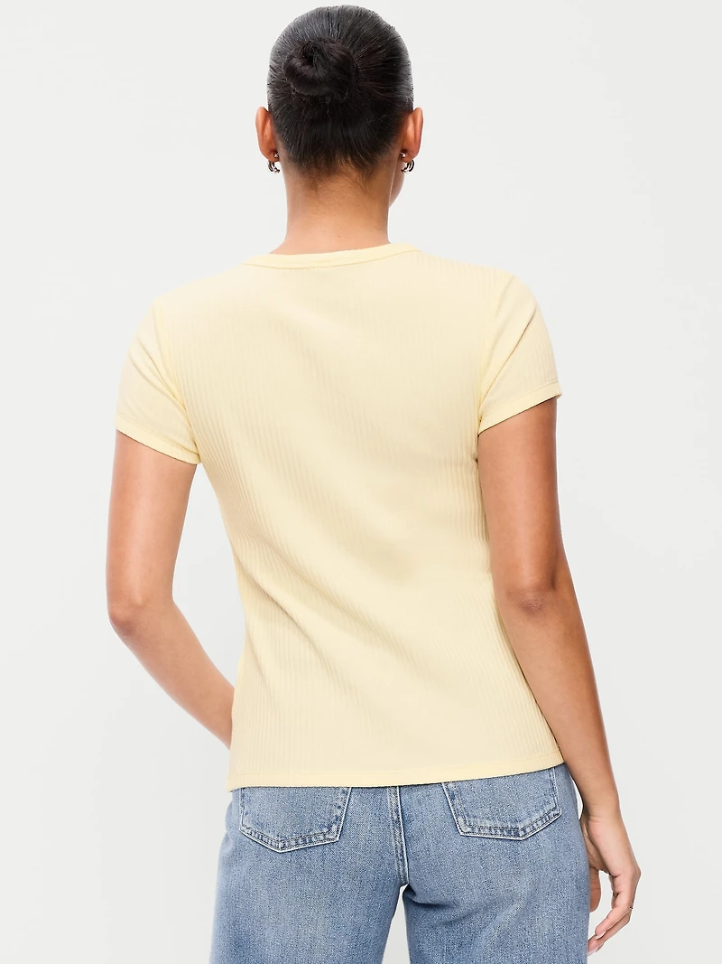 Short-Sleeve Ribbed Button-Down Top