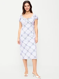 Short-Sleeve Scoop-Neck Midi Dress