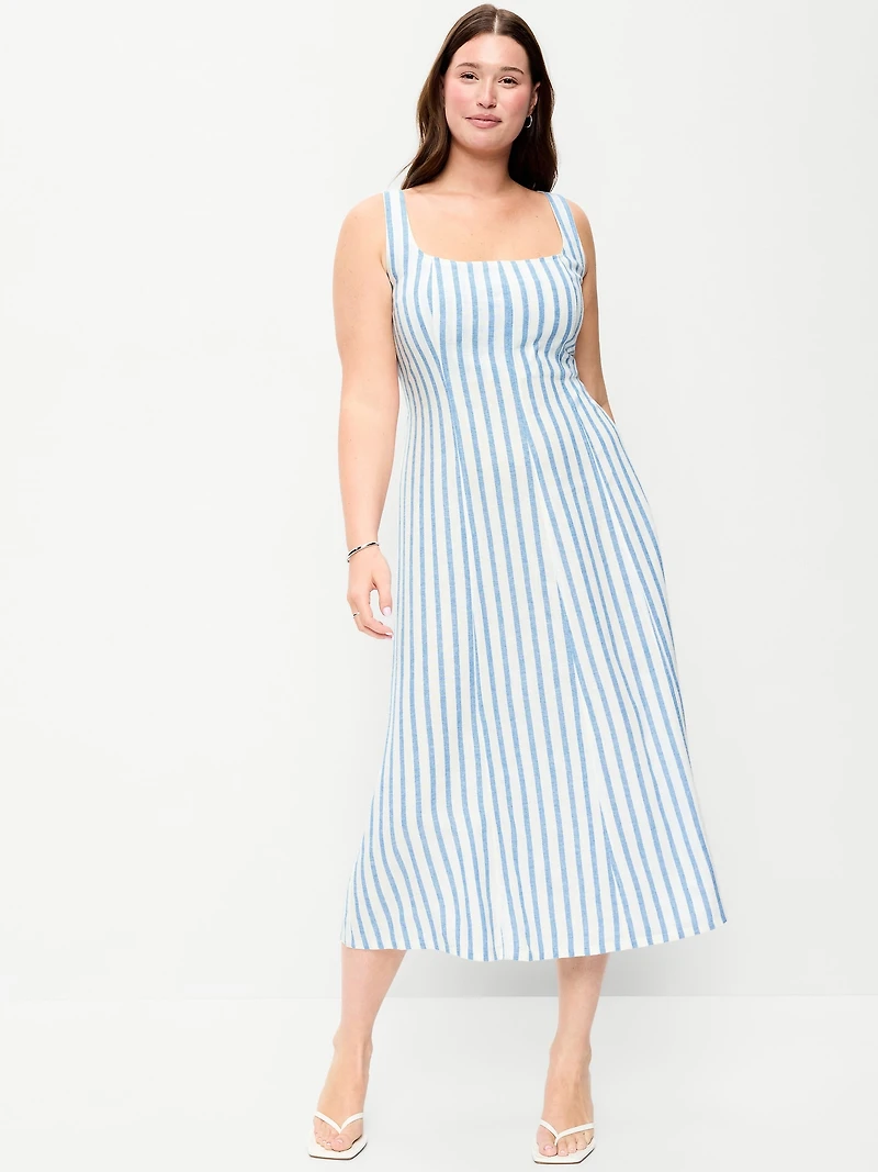 Fit & Flare Sleeveless Linen-Blend Midi Dress