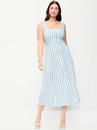 Fit & Flare Sleeveless Linen-Blend Midi Dress