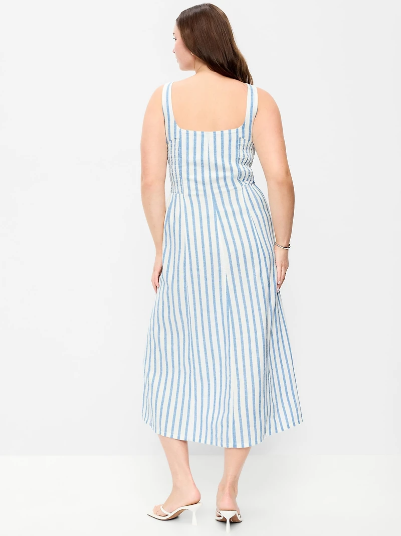 Fit & Flare Sleeveless Linen-Blend Midi Dress