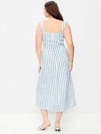 Fit & Flare Sleeveless Linen-Blend Midi Dress