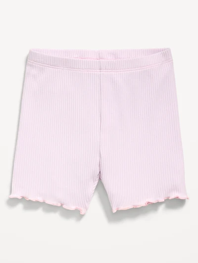 Rib-Knit Lettuce-Edge Biker Shorts for Toddler Girls
