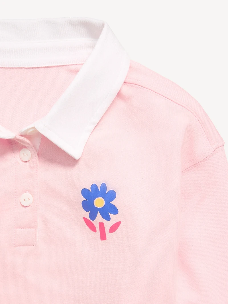 Long-Sleeve Cropped Polo Shirt for Toddler Girls