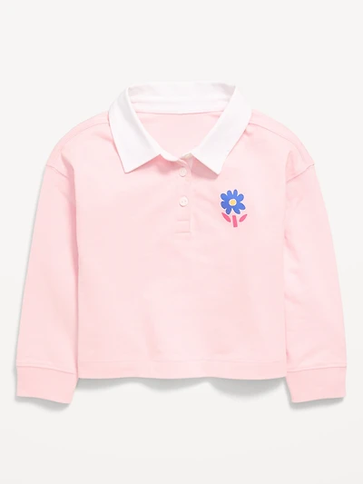 Long-Sleeve Cropped Polo Shirt for Toddler Girls