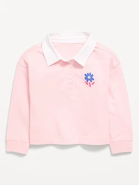 Long-Sleeve Cropped Polo Shirt for Toddler Girls