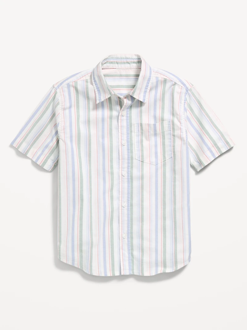 Short-Sleeve Striped Pocket Oxford Shirt for Boys