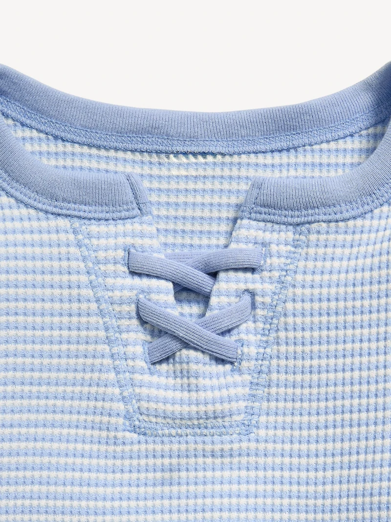 Fitted Lace-Front Waffle-Knit Top for Girls