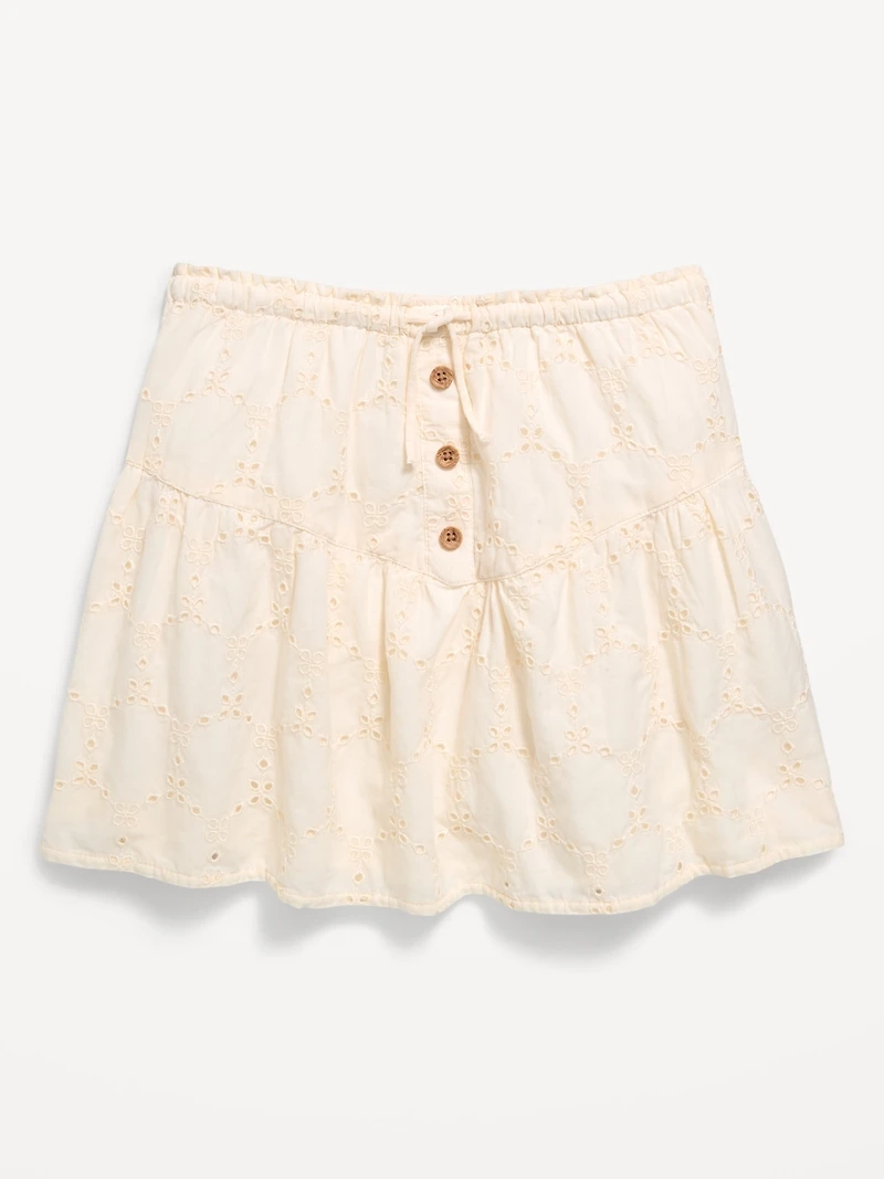 Textured Eyelet Buttoned Skirt for Girls
