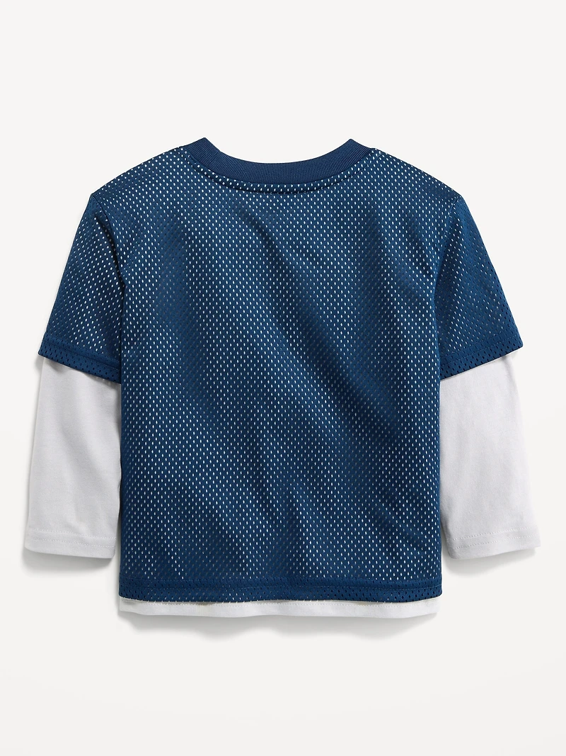 Oversized 2-In-1 Mesh Long-Sleeve T-Shirt for Toddler Boys