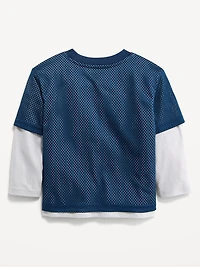 Oversized 2-In-1 Mesh Long-Sleeve T-Shirt for Toddler Boys