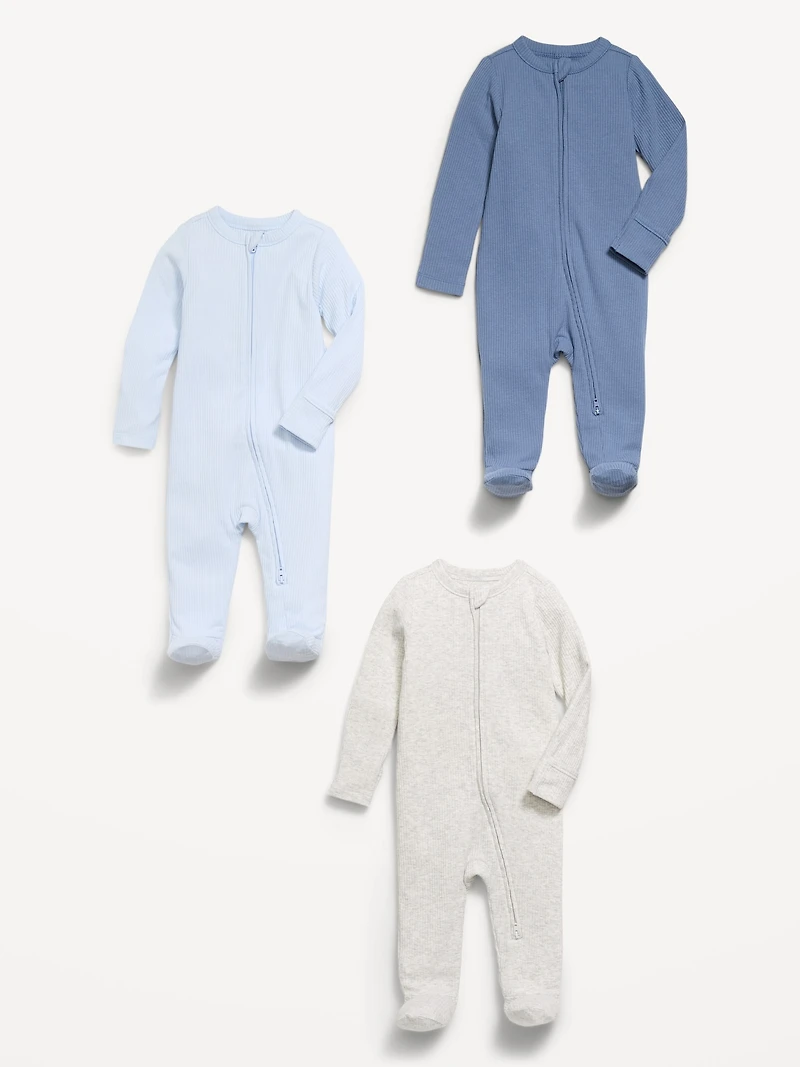 Ribbed 2-Way-Zip Sleep & Play Footed One-Piece 3-Pack for Baby