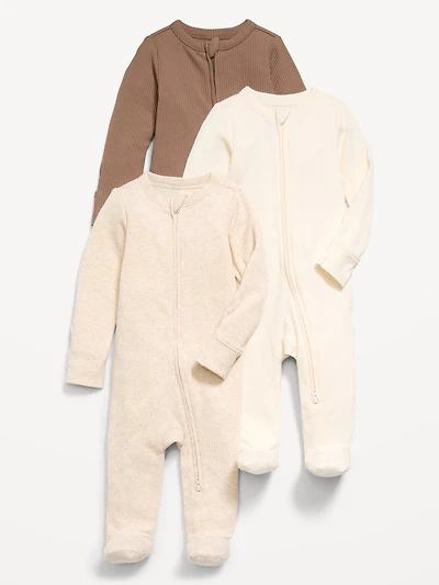 Ribbed 2-Way-Zip Sleep & Play Footed One-Piece 3-Pack for Baby