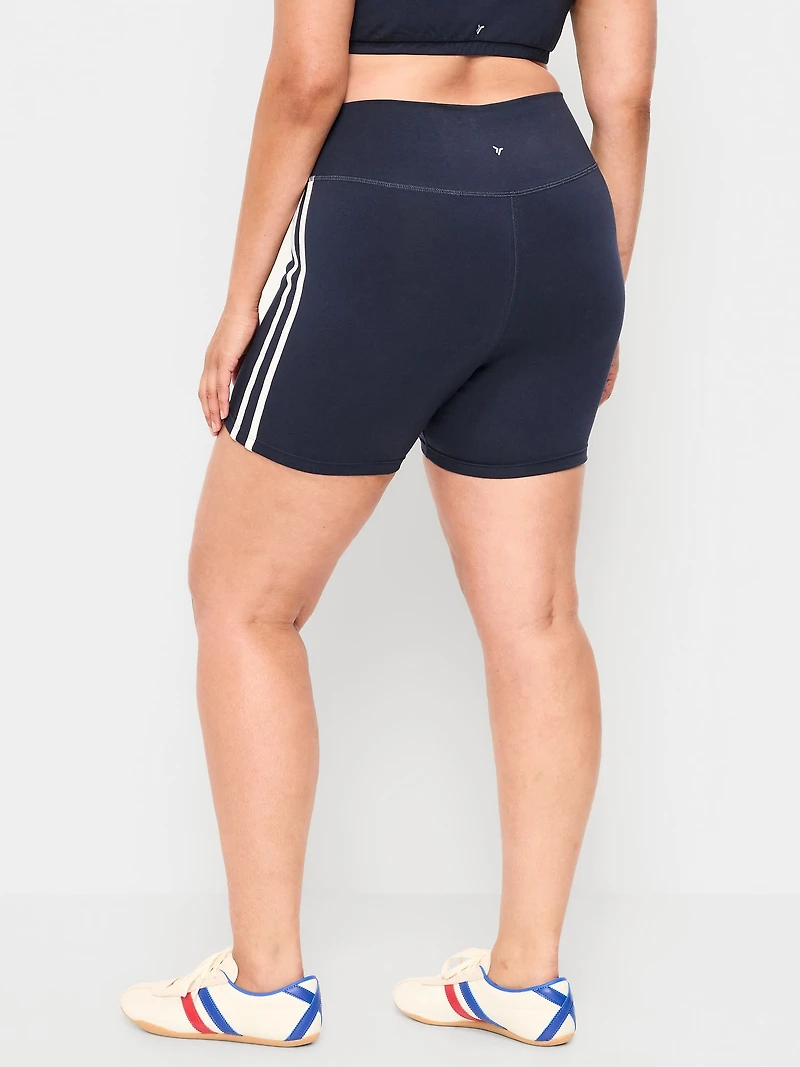 High-Waisted PowerChill Side-Stripe Biker Shorts - 5-inch inseam
