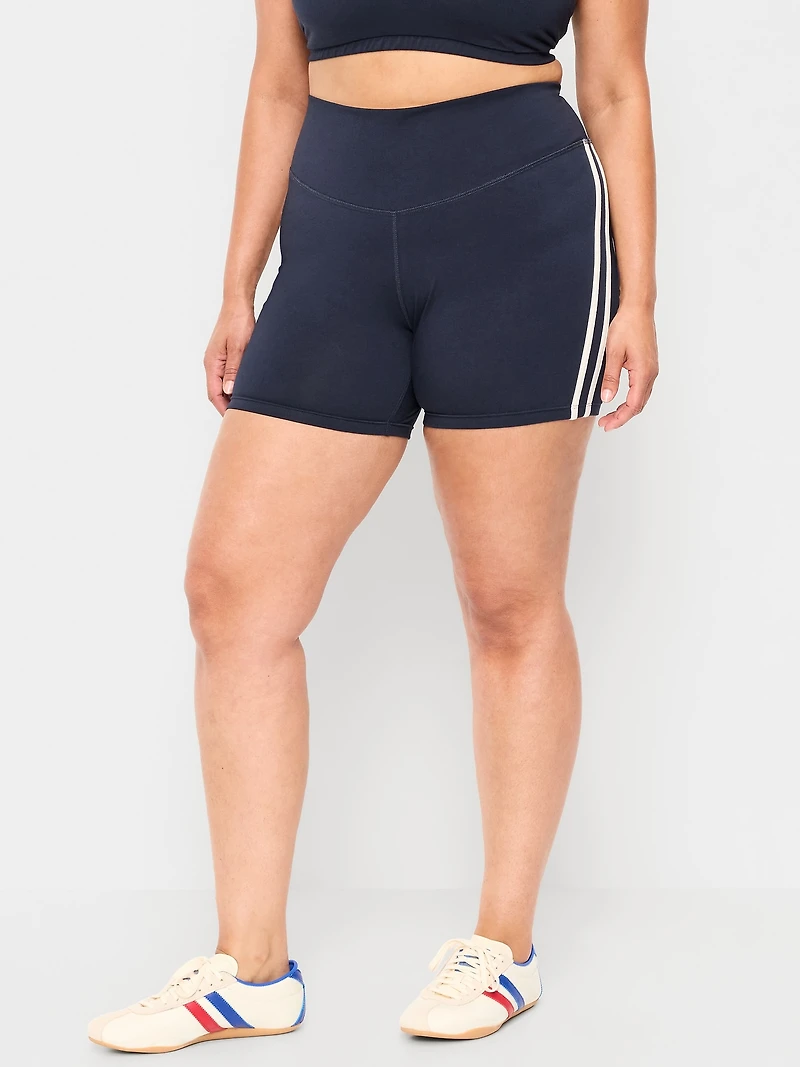 High-Waisted PowerChill Side-Stripe Biker Shorts - 5-inch inseam