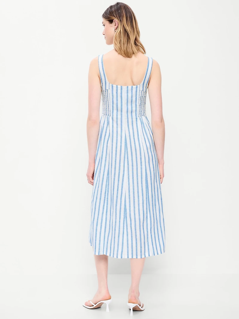 Fit & Flare Sleeveless Linen-Blend Midi Dress