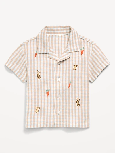 Striped Linen-Blend Embroidered Shirt for Baby