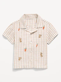 Striped Linen-Blend Embroidered Shirt for Baby
