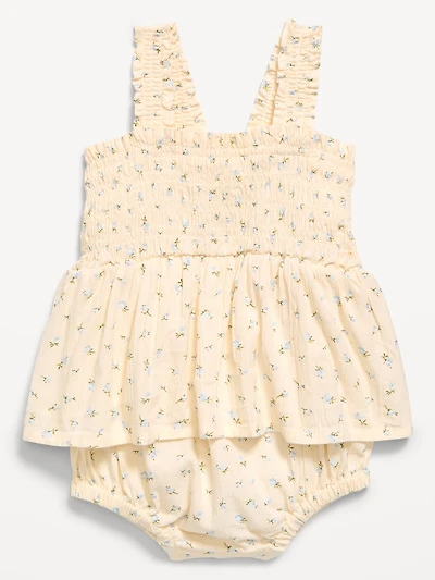 Printed Ruffled Smocked Romper for Baby