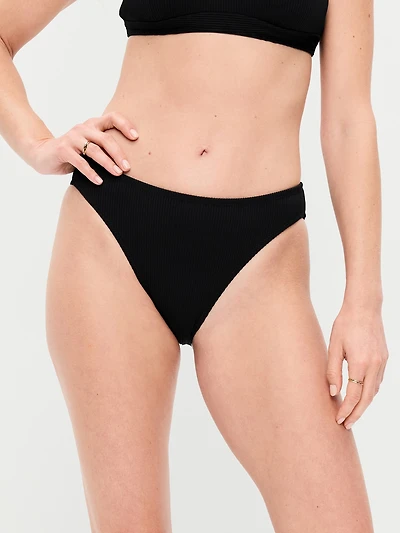 Ribbed Mid-Rise Bikini Swim Bottoms
