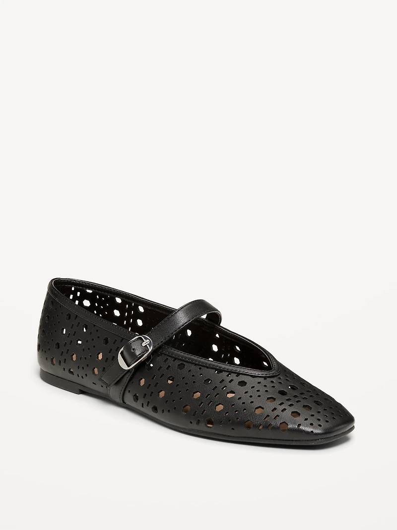Perforated Mary Jane Ballet Flats for Women