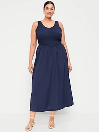 Fit & Flare Lightweight Smocked-Bodice Midi Dress