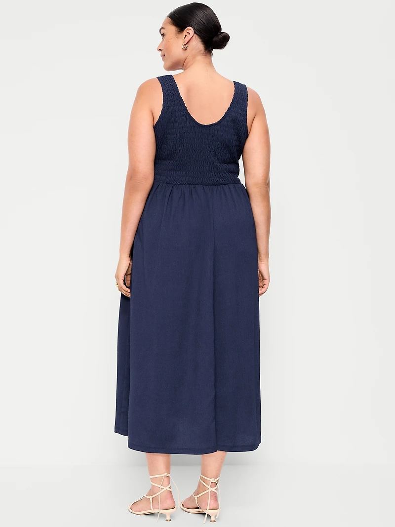 Fit & Flare Lightweight Smocked-Bodice Midi Dress