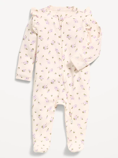 Ruffle-Trim 2-Way-Zip Sleep & Play Footed One-Piece for Baby