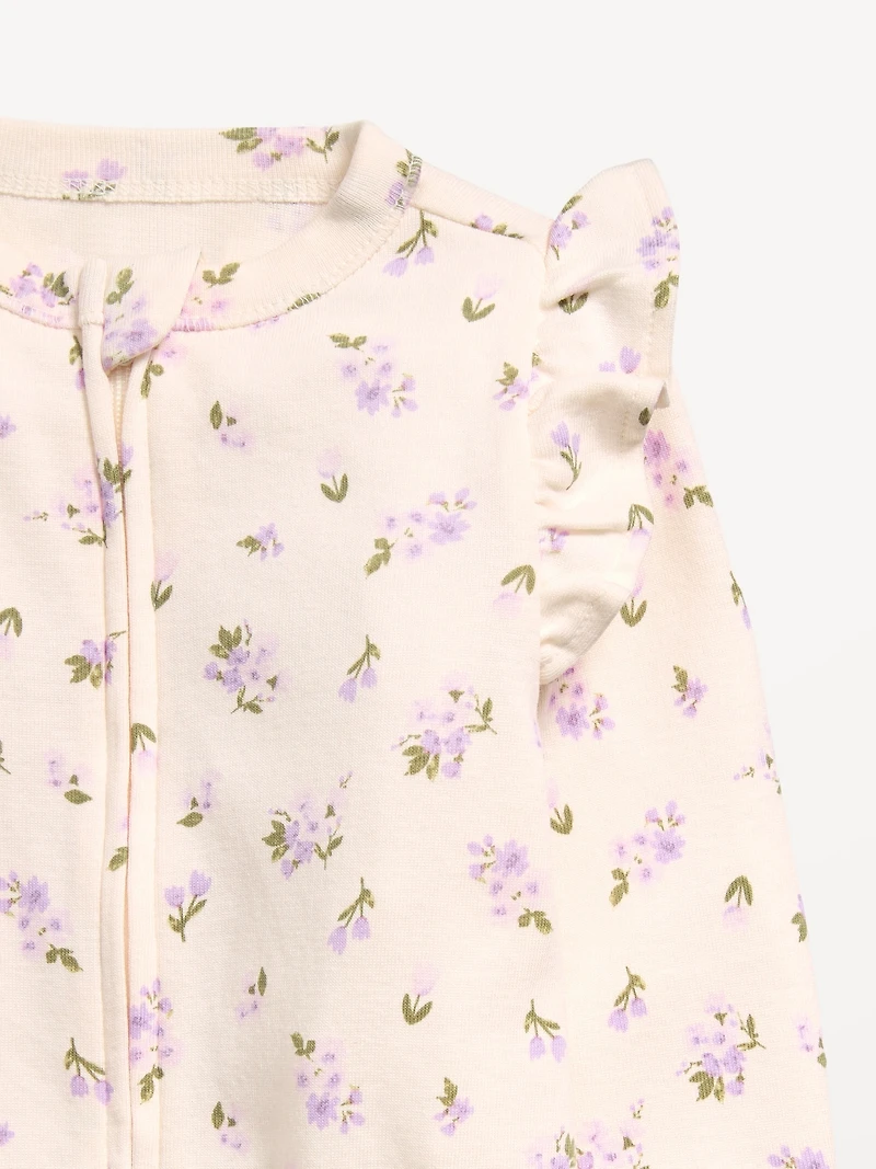 Ruffle-Trim 2-Way-Zip Sleep & Play Footed One-Piece for Baby