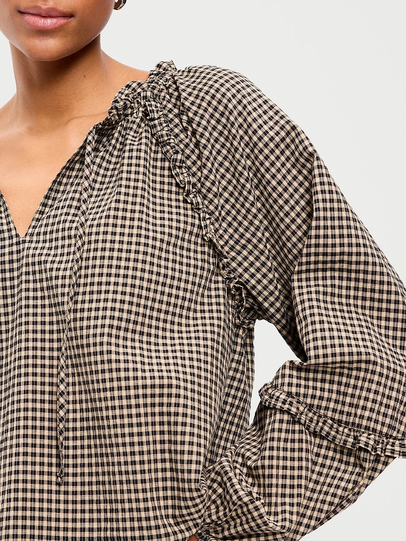 Long-Sleeve Ruffle Trim Top