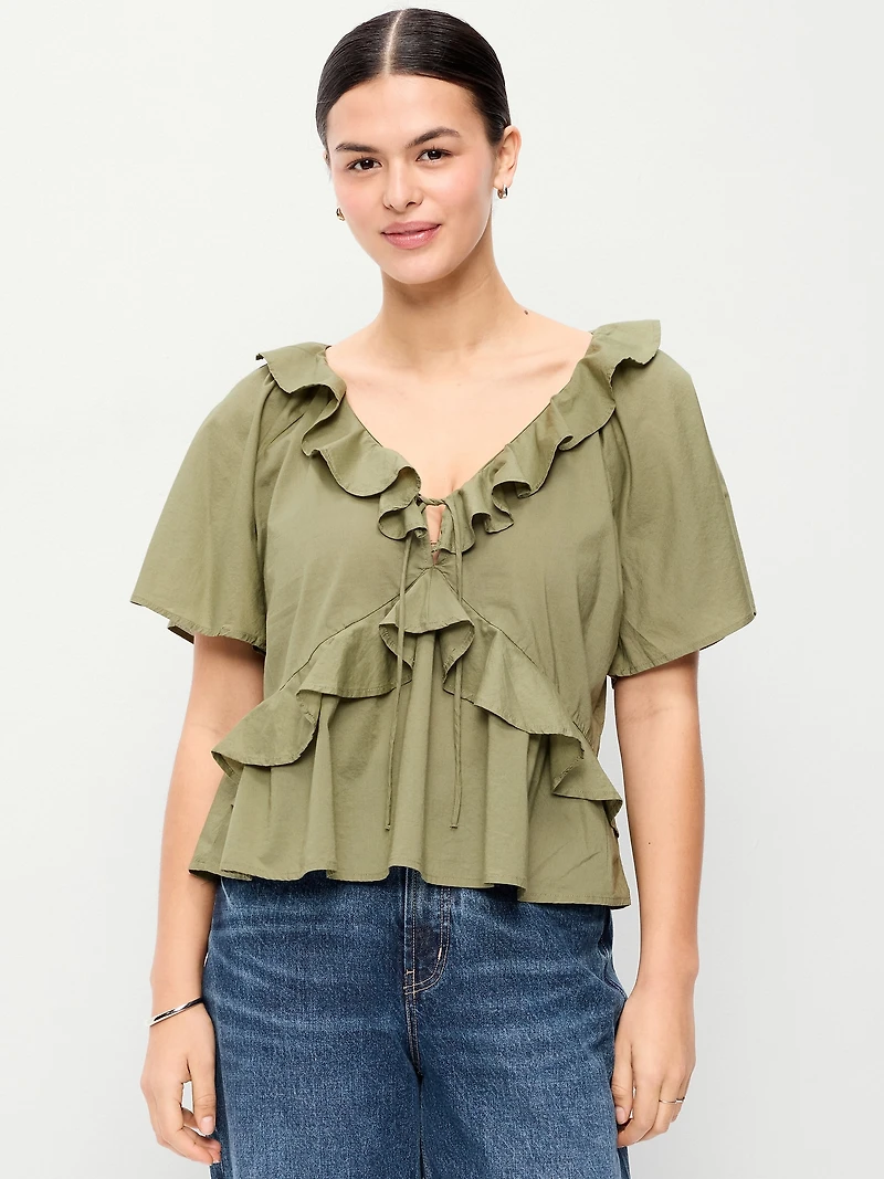 Ruffle Tie-Front Top
