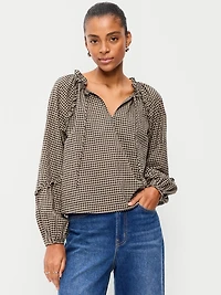 Long-Sleeve Ruffle Trim Top