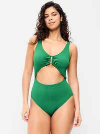 Textured One-Piece Cut-Out Swimsuit
