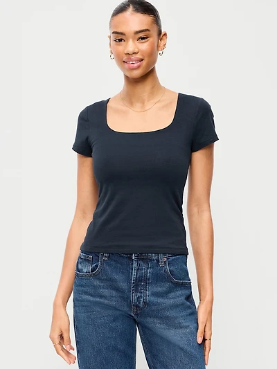 Hug Double-Layer Scoop-Neck Top