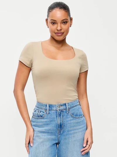 Hug Double-Layer Scoop-Neck Top