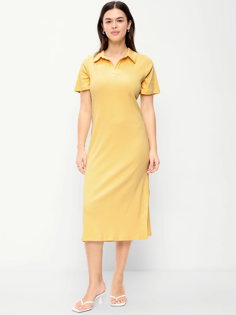 Short-Sleeve Polo Midi Dress