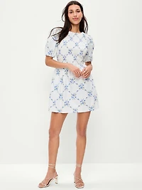 Puff-Sleeve Smocked Fit & Flare Mini Dress