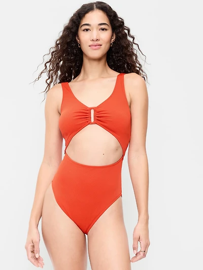 Textured One-Piece Cut-Out Swimsuit