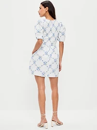 Puff-Sleeve Smocked Fit & Flare Mini Dress